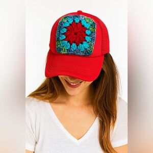 Handmade Crochet Granny Square Trucker Hat Boho Festival One of A Kind